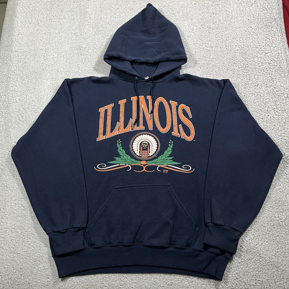 Fighting Illini Hoodie Mens XL Sweatshirt University Illinois Chief USA Vintage - Picture 1 of 13